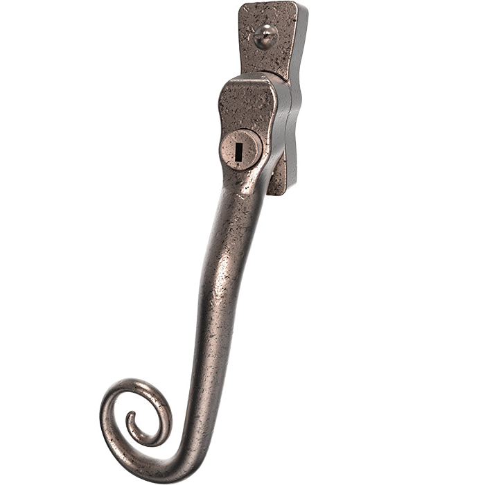 Mila Heritage Monkey Tail Casement Handle Pewter Patina Left hand