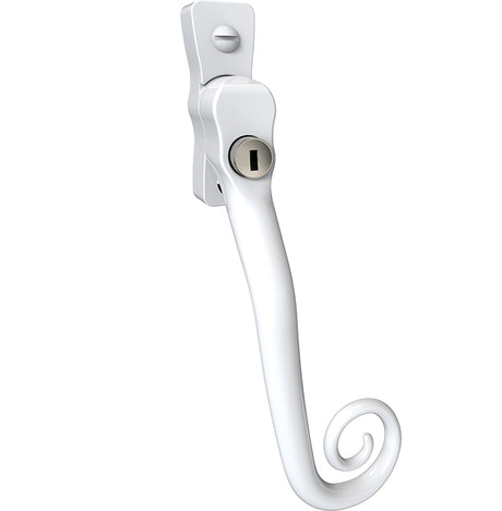 This is an image of Mila Heritage Monkey Tail Casement Handle White Right hand - CB-CB700102 available from T.H. Wiggans Ironmongery Ltd in Kendal.