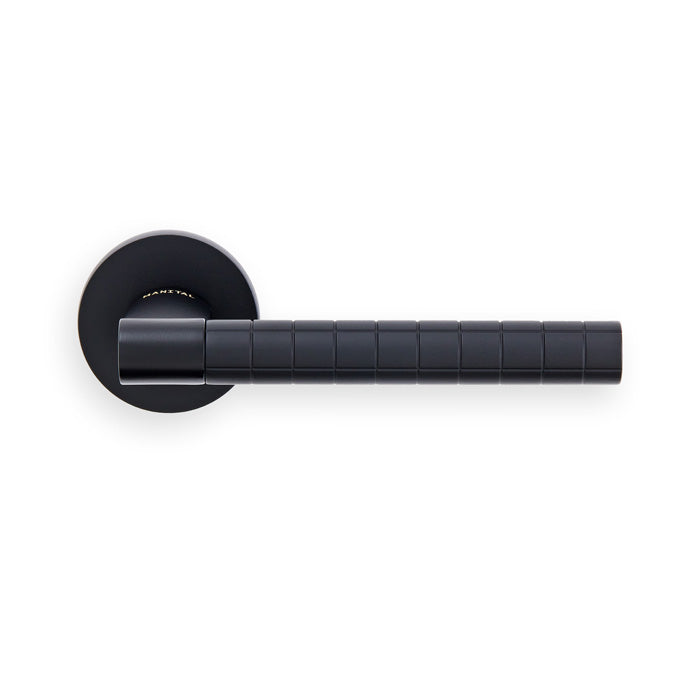 This image shows Manital - hey quadra lever handle on threaded round rose ner (matt black) - matt black - hq5mb available from T.H. Wiggans Ironmongery in Kendal.