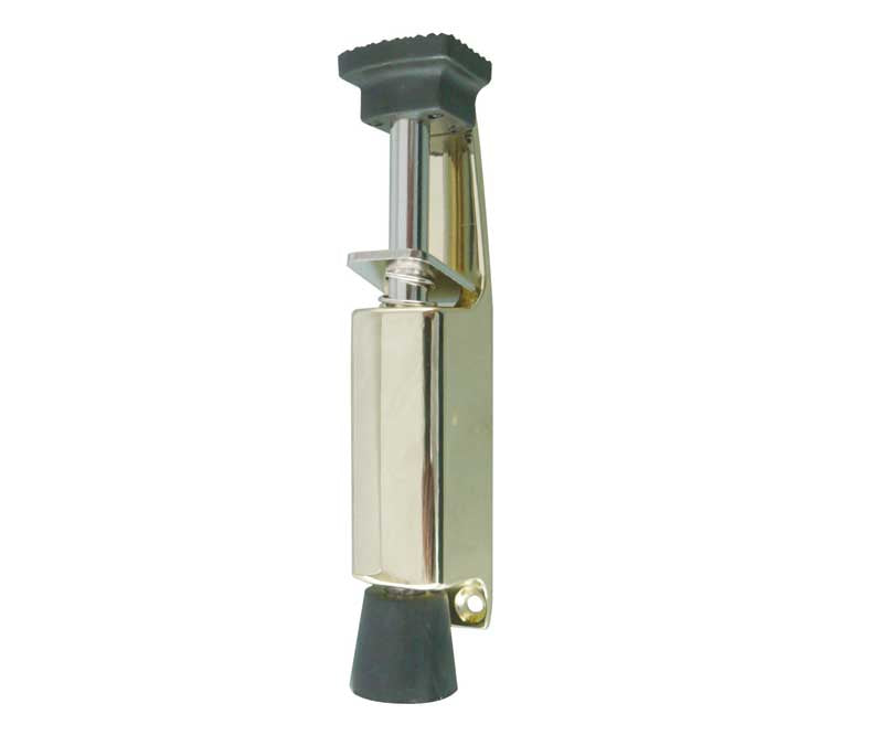 This is an image showing the Frelan - 119mm Foot Operated Door Holder - Polished Brass available to order from T.H. Wiggans Ironmongery in Kendal