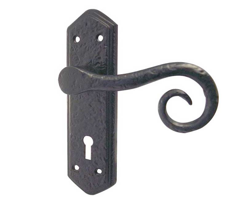 This is an image showing the Frelan - Royal Lever Lock Handles on Backplate - Antique Black available to order from T.H. Wiggans Ironmongery in Kendal