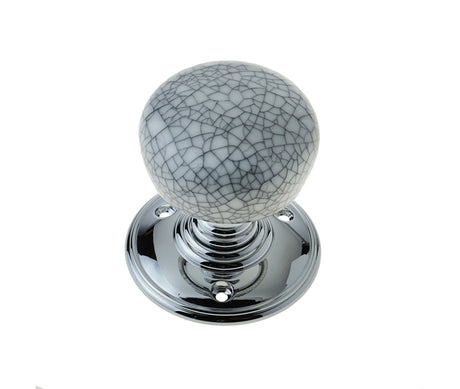 This is an image showing the Frelan - Grey Crazed Porcelain Unsprung Mortice Knobs - Polished Chrome available to order from T.H. Wiggans Ironmongery in Kendal