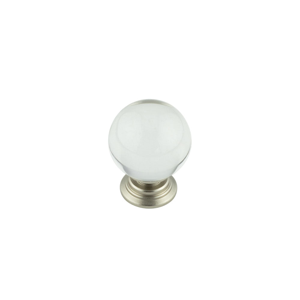 This is an image showing the Frelan - 35mm Satin Nickel Clear Glass Cupboard Knob available to order from T.H. Wiggans Ironmongery in Kendal