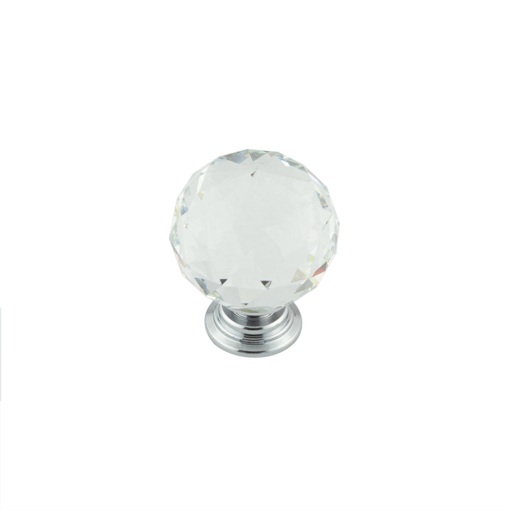 This is an image showing the Frelan - 40mm Polished Chrome Faceted Glass Ball Knob available to order from T.H. Wiggans Ironmongery in Kendal
