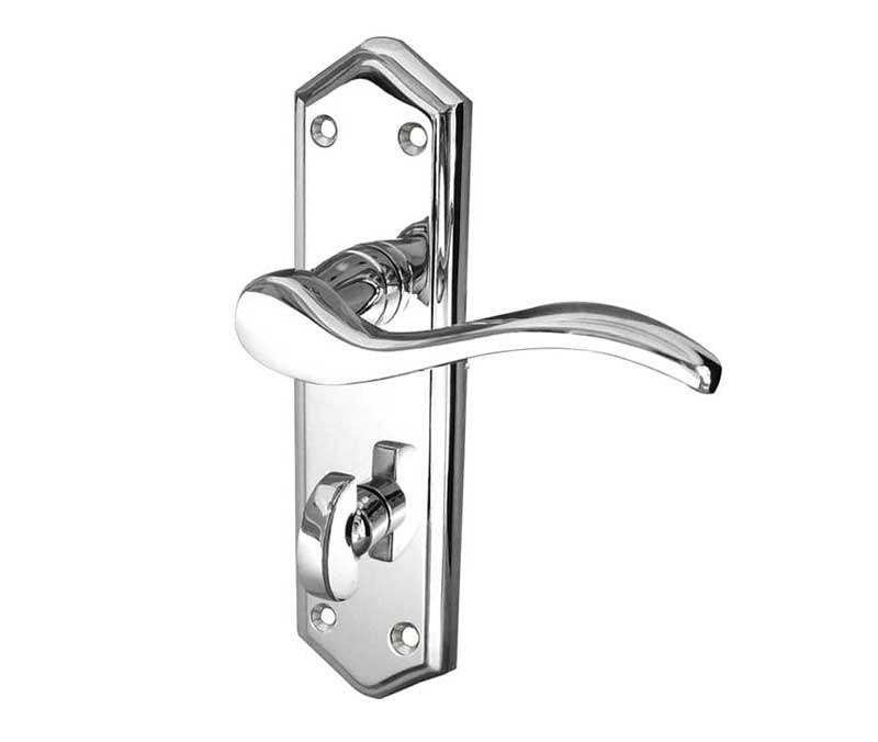 This is an image showing the Frelan - Paris Bathroom Lock Handles on Backplates - Polished Chrome available to order from T.H. Wiggans Ironmongery in Kendal