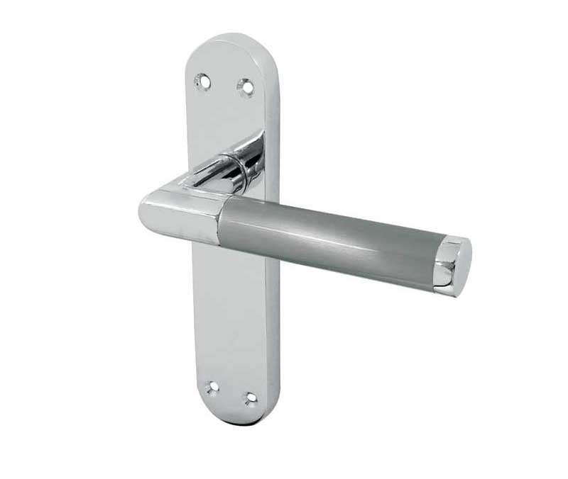 This is an image showing the Frelan - Mitred Lever Latch Handles on Back plate available to order from T.H. Wiggans Ironmongery in Kendal