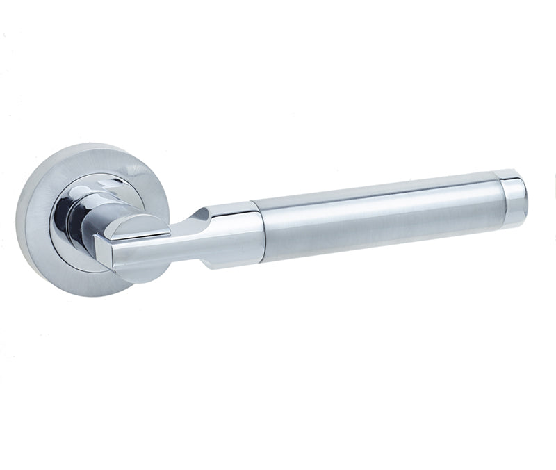 This is an image showing the Frelan - Lydia Levers on Round Rose - Polished Chrome/Satin Chrome available to order from T.H. Wiggans Ironmongery in Kendal