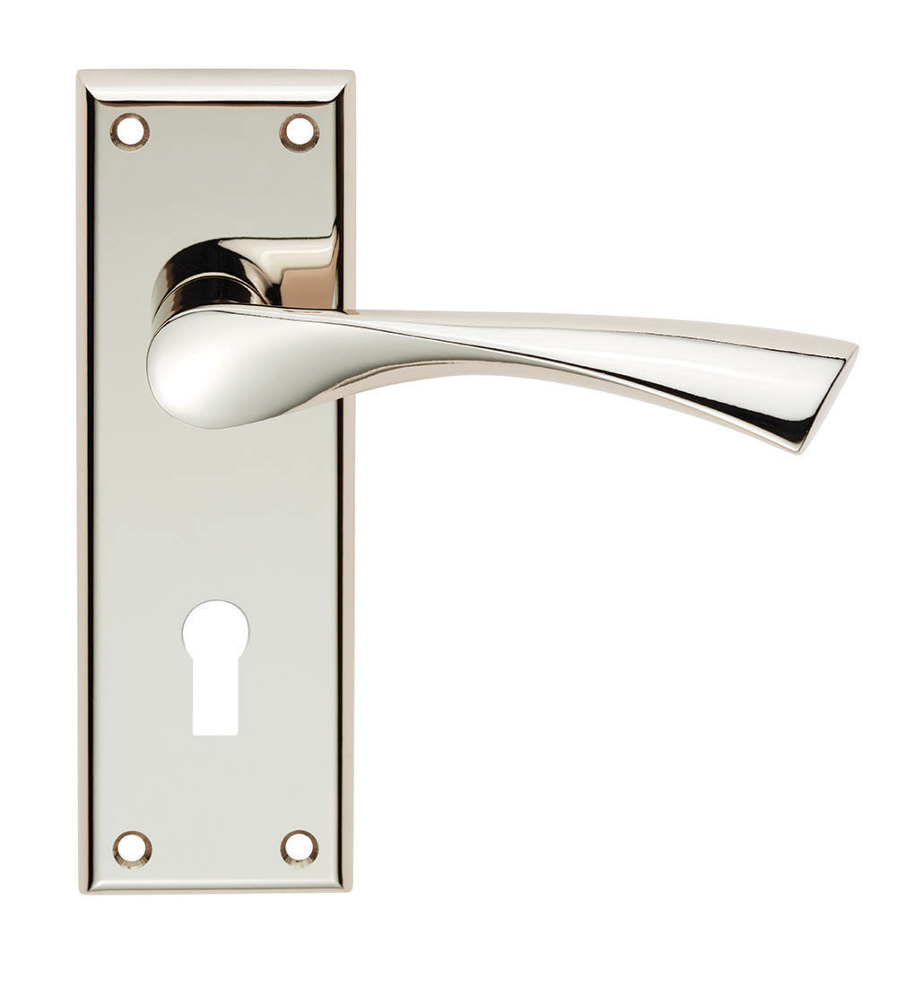 This image shows Serozzetta - venti lever on face-fix backplate - lock 57mm - polished nickel - szr021pn available from T.H. Wiggans Ironmongery in Kendal.