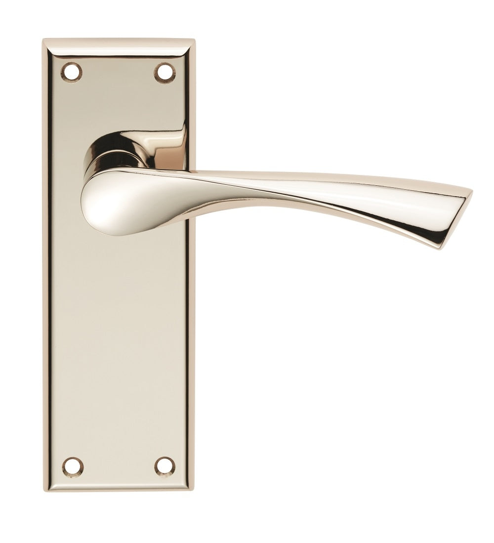 This image shows Serozzetta - venti lever on face-fix backplate - latch - polished nickel - szr022pn available from T.H. Wiggans Ironmongery in Kendal.