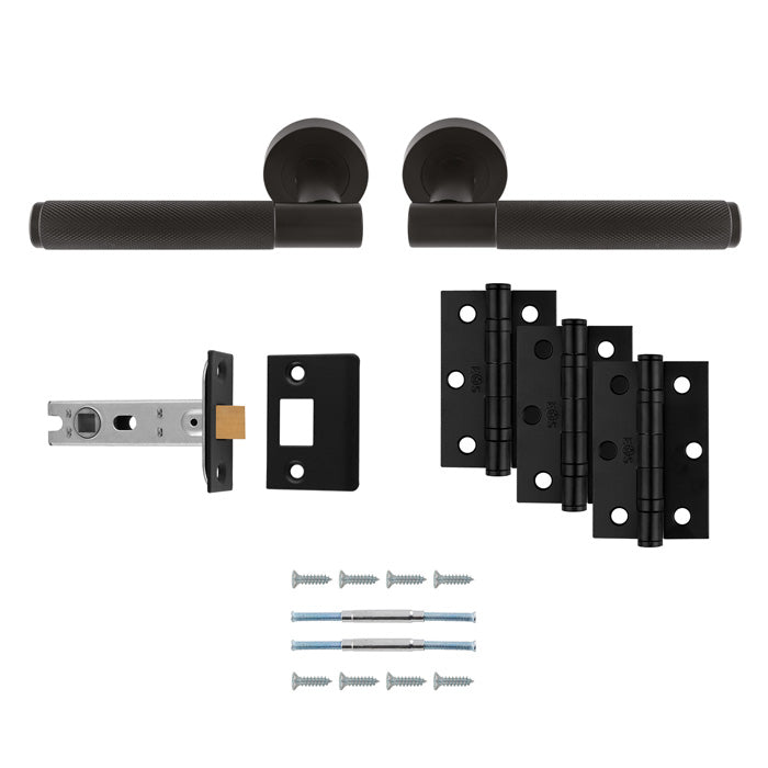 This image shows Serozzetta - Lagos Latch Pack - Ultimate Door Pack - Matt Black - udp010mb-intb available from T.H. Wiggans Ironmongery in Kendal.