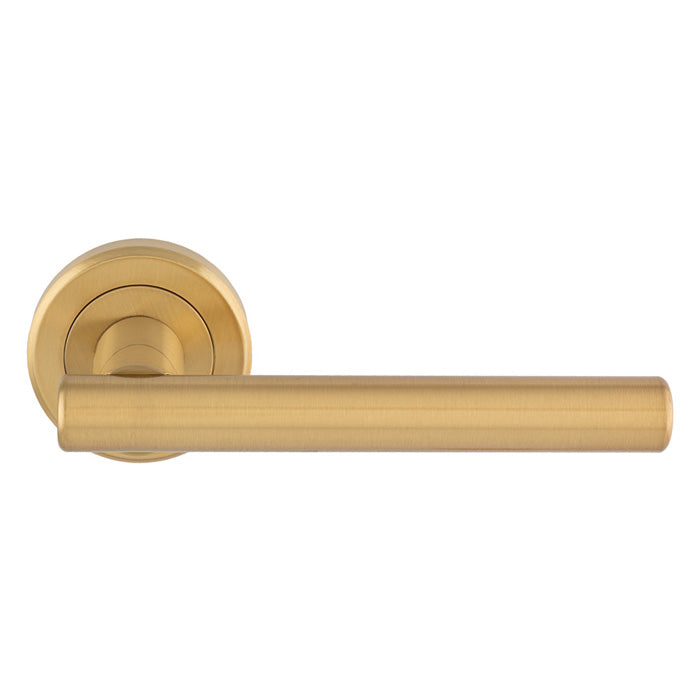 This image shows Serozzetta - Philadelphia Lever On Rose - Satin Brass - zin3121sb available from T.H. Wiggans Ironmongery in Kendal.