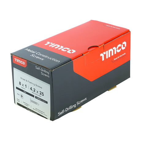 This is an image showing TIMCO Metal Construction Sheet & Framing Screws - PH - Wafer - Self-Drilling - Zinc - 4.2 x 25 - 1000 Pieces Box available from T.H Wiggans Ironmongery in Kendal, quick delivery at discounted prices.