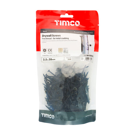 This is an image showing TIMCO Drywall Screws - Fine Thread - PH - Bugle - Black - 3.5 x 38 - 350 Pieces TIMbag available from T.H Wiggans Ironmongery in Kendal, quick delivery at discounted prices.