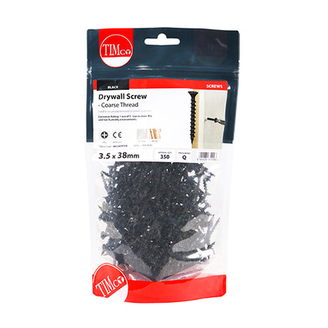 This is an image showing TIMCO Drywall Screws - Coarse Thread - PH - Bugle - Black - 3.5 x 38 - 350 Pieces TIMbag available from T.H Wiggans Ironmongery in Kendal, quick delivery at discounted prices.