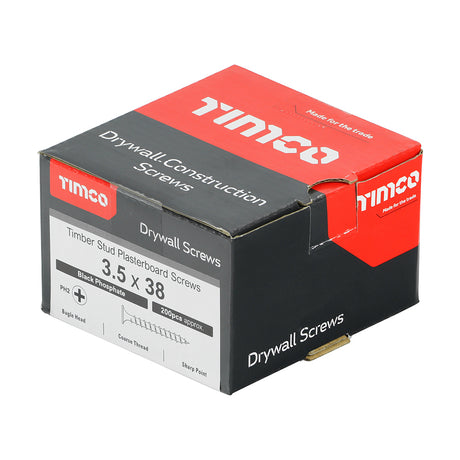 This is an image showing TIMCO Drywall Screws - PH - Bugle - Coarse Thread - Grey - 3.5 x 38 - 200 Pieces Box available from T.H Wiggans Ironmongery in Kendal, quick delivery at discounted prices.