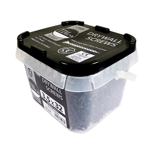 This is an image showing TIMCO Drywall Screws - PH - Bugle - Coarse Thread - Black - 3.5 x 38 - 1500 Pieces Tub available from T.H Wiggans Ironmongery in Kendal, quick delivery at discounted prices.