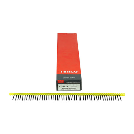 This is an image showing TIMCO Collated Drywall Screws - PH - Bugle - Coarse Thread - Black - 3.5 x 45 - 1000 Pieces Box available from T.H Wiggans Ironmongery in Kendal, quick delivery at discounted prices.