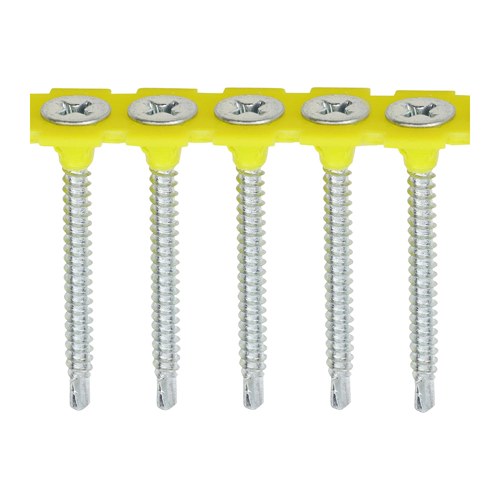 This is an image showing TIMCO Collated Drywall Screws - PH - Bugle - Self Tapping Thread - Self Drilling - Zinc - 3.5 x 45 - 1000 Pieces Box available from T.H Wiggans Ironmongery in Kendal, quick delivery at discounted prices.