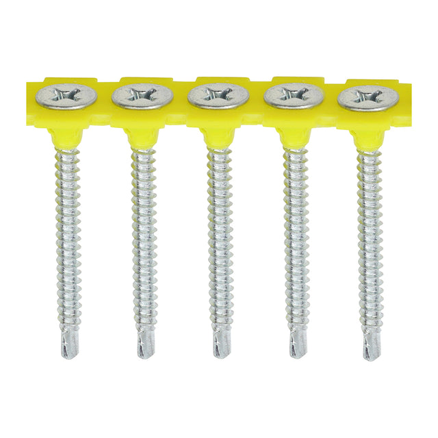 This is an image showing TIMCO Collated Drywall Screws - PH - Bugle - Self Tapping Thread - Self Drilling - Zinc - 3.5 x 45 - 1000 Pieces Box available from T.H Wiggans Ironmongery in Kendal, quick delivery at discounted prices.