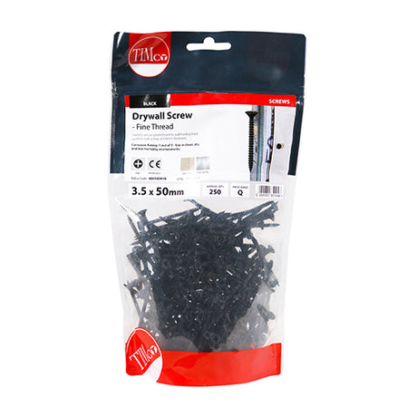 This is an image showing TIMCO Drywall Screws - Fine Thread - PH - Bugle - Black - 3.5 x 50 - 250 Pieces TIMbag available from T.H Wiggans Ironmongery in Kendal, quick delivery at discounted prices.