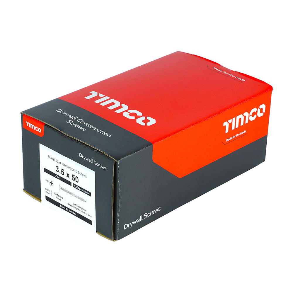 This is an image showing TIMCO Drywall Screws - PH - Bugle - Self Drilling - Zinc - 3.5 x 50 - 1000 Pieces Box available from T.H Wiggans Ironmongery in Kendal, quick delivery at discounted prices.