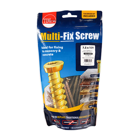 This is an image showing TIMCO Concrete Screws - TX - Flat Countersunk - Yellow - 7.5 x 50 - 100 Pieces TIMbag available from T.H Wiggans Ironmongery in Kendal, quick delivery at discounted prices.