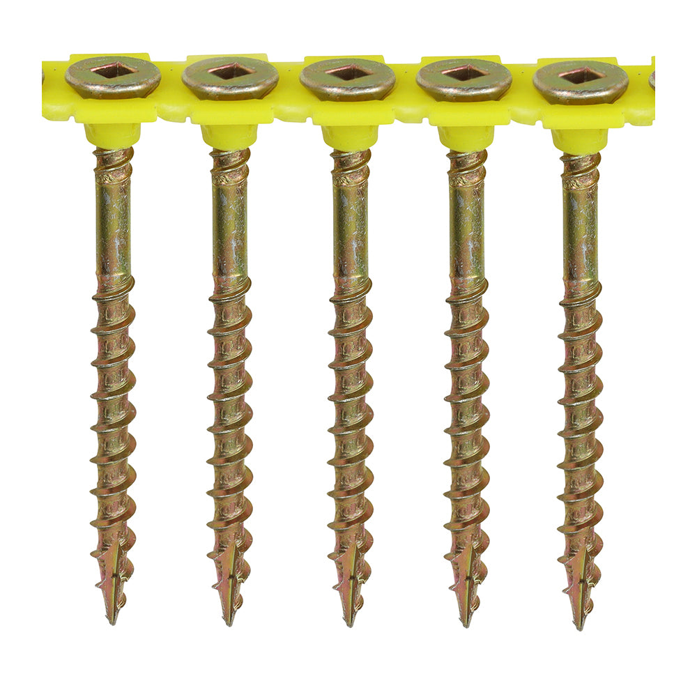 This is an image showing TIMCO Collated Flooring Screws - SQ - Countersunk - Yellow - 4.2 x 55 - 1000 Pieces Box available from T.H Wiggans Ironmongery in Kendal, quick delivery at discounted prices.