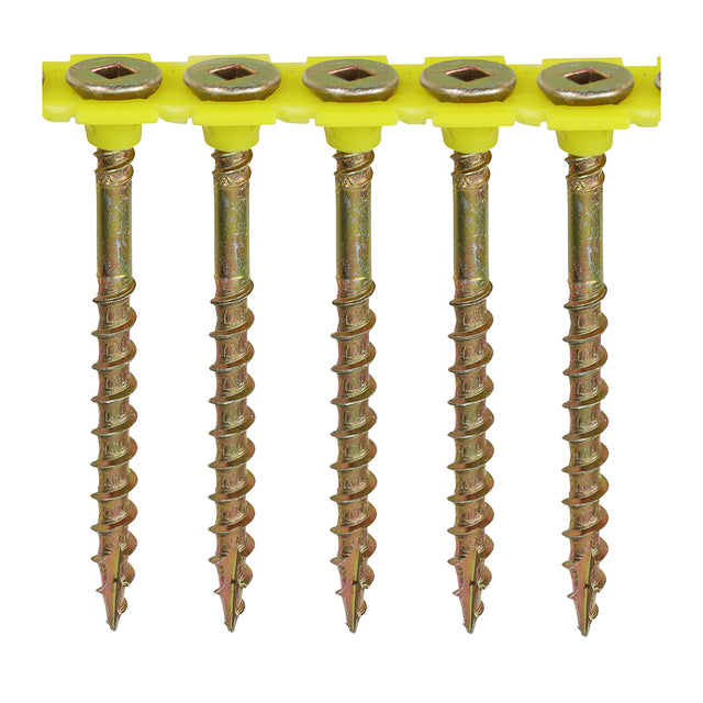 This is an image showing TIMCO Collated Flooring Screws - SQ - Countersunk - Yellow - 4.2 x 55 - 1000 Pieces Box available from T.H Wiggans Ironmongery in Kendal, quick delivery at discounted prices.