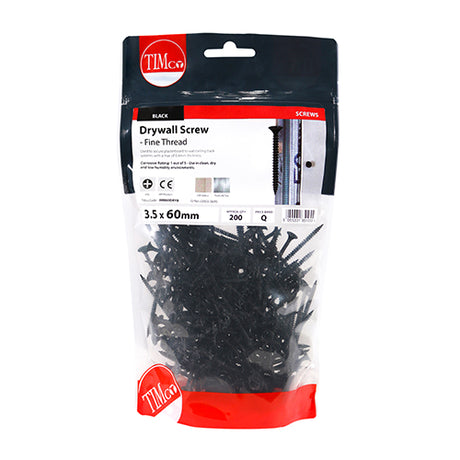 This is an image showing TIMCO Drywall Screws - Fine Thread - PH - Bugle - Black - 3.5 x 60 - 200 Pieces TIMbag available from T.H Wiggans Ironmongery in Kendal, quick delivery at discounted prices.