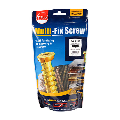 This is an image showing TIMCO Concrete Screws - TX - Flat Countersunk - Yellow - 7.5 x 60 - 85 Pieces TIMbag available from T.H Wiggans Ironmongery in Kendal, quick delivery at discounted prices.