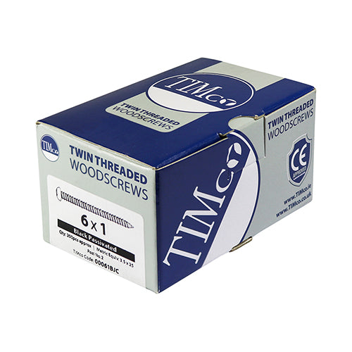 This is an image showing TIMCO Blackjax Woodscrews - PZ - Round - Black Organic - 6 x 1 - 200 Pieces Box available from T.H Wiggans Ironmongery in Kendal, quick delivery at discounted prices.