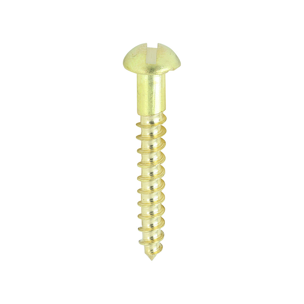 This is an image showing TIMCO Solid Brass Timber Screws - SLOT - Round - 6 x 1 - 200 Pieces Box available from T.H Wiggans Ironmongery in Kendal, quick delivery at discounted prices.