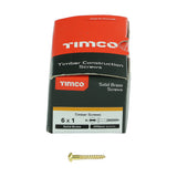 This is an image showing TIMCO Solid Brass Timber Screws - SLOT - Round - 6 x 1 - 200 Pieces Box available from T.H Wiggans Ironmongery in Kendal, quick delivery at discounted prices.