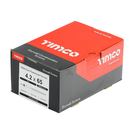 This is an image showing TIMCO Drywall Screws - PH - Bugle - Fine Thread - Zinc - 4.2 x 65 - 500 Pieces Box available from T.H Wiggans Ironmongery in Kendal, quick delivery at discounted prices.