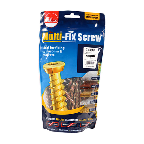 This is an image showing TIMCO Concrete Screws - TX - Flat Countersunk - Yellow - 7.5 x 80 - 65 Pieces TIMbag available from T.H Wiggans Ironmongery in Kendal, quick delivery at discounted prices.