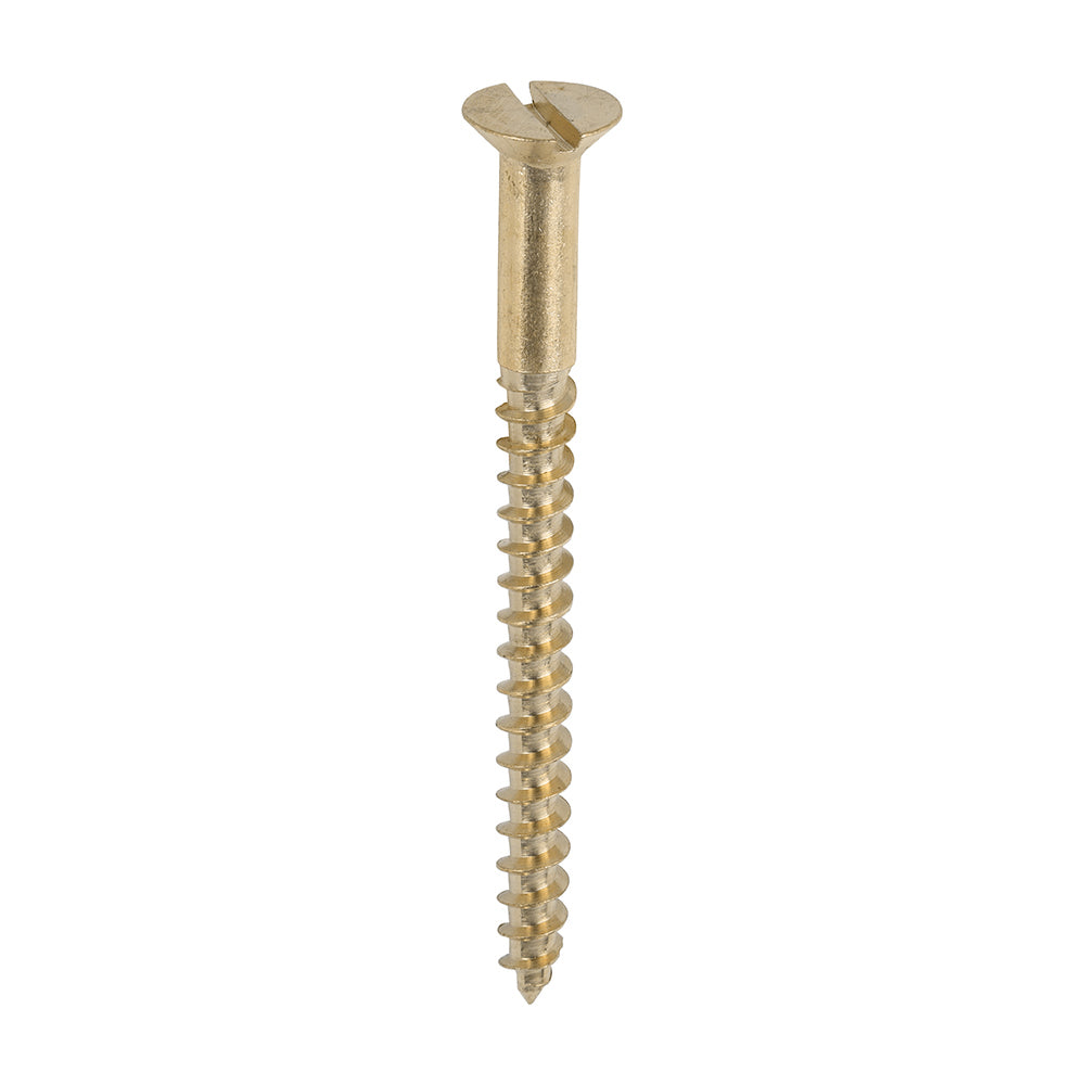 This is an image showing TIMCO Solid Brass Timber Screws - SLOT - Countersunk - 8 x 2 - 200 Pieces Box available from T.H Wiggans Ironmongery in Kendal, quick delivery at discounted prices.