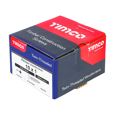 This is an image showing TIMCO Blackjax Woodscrews - PZ - Round - Black Organic - 10 x 1 - 200 Pieces Box available from T.H Wiggans Ironmongery in Kendal, quick delivery at discounted prices.