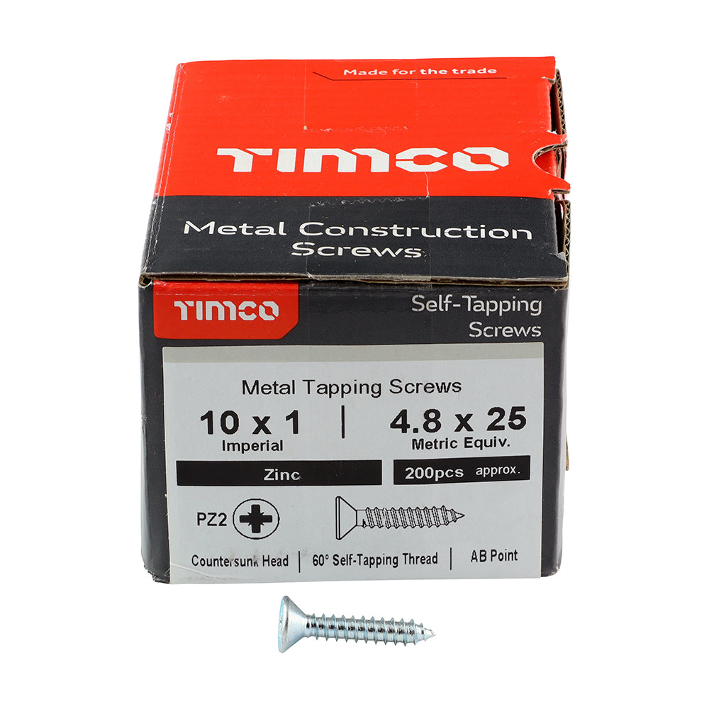 This is an image showing TIMCO Self-Tapping Screws - PZ - Countersunk - Zinc - 10 x 1 - 200 Pieces Box available from T.H Wiggans Ironmongery in Kendal, quick delivery at discounted prices.