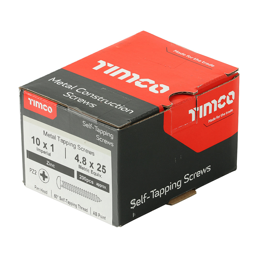 This is an image showing TIMCO Self-Tapping Screws - PZ - Pan - Zinc - 10 x 1 - 200 Pieces Box available from T.H Wiggans Ironmongery in Kendal, quick delivery at discounted prices.
