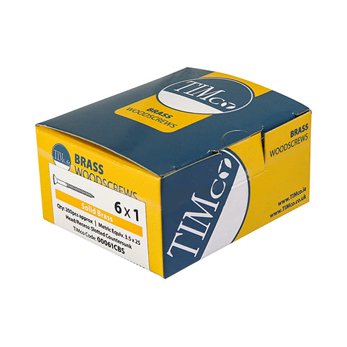 This is an image showing TIMCO Solid Brass Timber Screws - SLOT - Countersunk - 10 x 2 - 100 Pieces Box available from T.H Wiggans Ironmongery in Kendal, quick delivery at discounted prices.