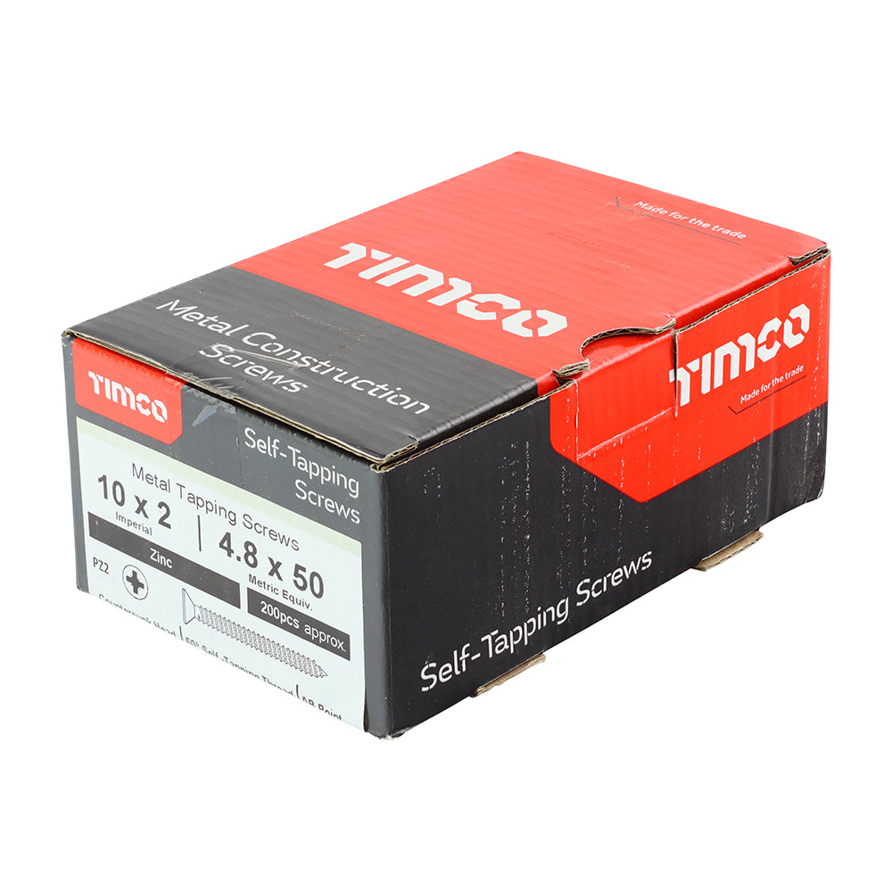 This is an image showing TIMCO Self-Tapping Screws - PZ - Countersunk - Zinc - 10 x 2 - 200 Pieces Box available from T.H Wiggans Ironmongery in Kendal, quick delivery at discounted prices.