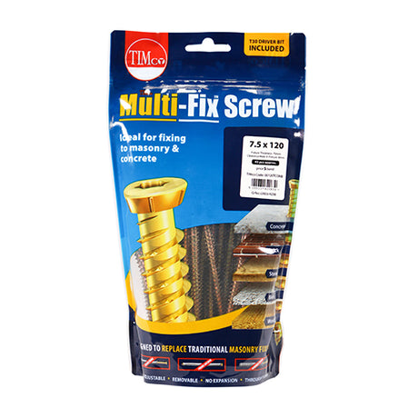 This is an image showing TIMCO Concrete Screws - TX - Flat Countersunk - Yellow - 7.5 x 120 - 45 Pieces TIMbag available from T.H Wiggans Ironmongery in Kendal, quick delivery at discounted prices.