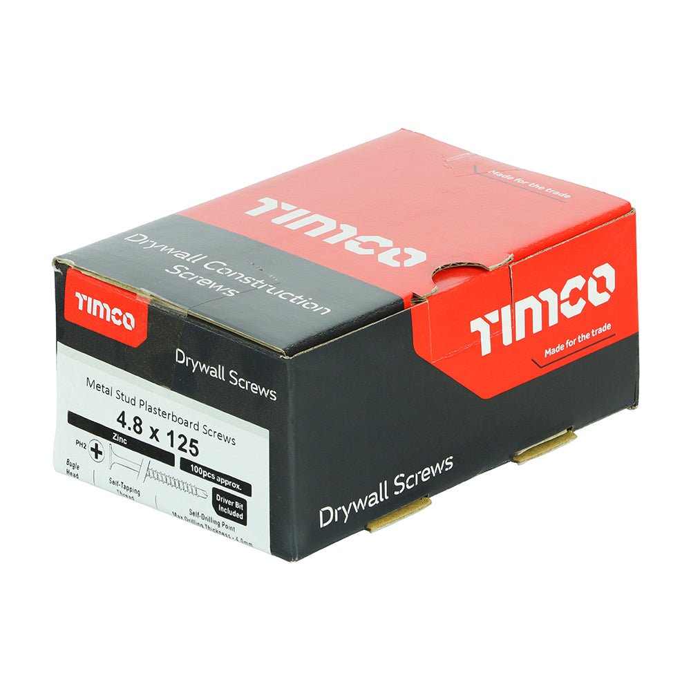 This is an image showing TIMCO Drywall Screws - PH - Bugle - Self Drilling - Zinc - 4.8 x 125 - 100 Pieces Box available from T.H Wiggans Ironmongery in Kendal, quick delivery at discounted prices.
