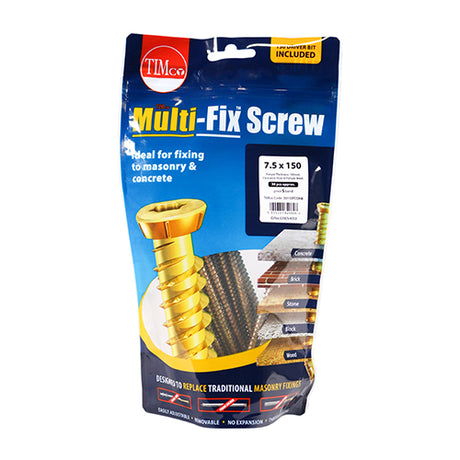 This is an image showing TIMCO Concrete Screws - TX - Flat Countersunk - Yellow - 7.5 x 150 - 30 Pieces TIMbag available from T.H Wiggans Ironmongery in Kendal, quick delivery at discounted prices.