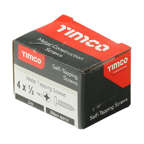 This is an image showing TIMCO Self-Tapping Screws - PZ - Pan - Zinc - 4 x 1/2 - 200 Pieces Box available from T.H Wiggans Ironmongery in Kendal, quick delivery at discounted prices.