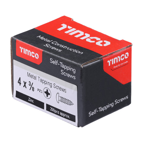 This is an image showing TIMCO Metal Tapping Screws - PZ - Pan - Self-Tapping - Zinc - 4 x 3/8 - 200 Pieces Box available from T.H Wiggans Ironmongery in Kendal, quick delivery at discounted prices.