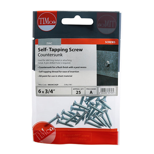 This is an image showing TIMCO Self-Tapping Screws - PZ - Countersunk - Zinc - 6 x 3/4 - 25 Pieces TIMpac available from T.H Wiggans Ironmongery in Kendal, quick delivery at discounted prices.