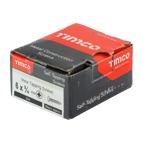 This is an image showing TIMCO Metal Tapping Screws - PZ - Flange - Self-Tapping - Zinc - 6 x 3/4 - 200 Pieces Box available from T.H Wiggans Ironmongery in Kendal, quick delivery at discounted prices.