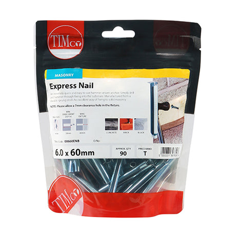 This is an image showing TIMCO Express Nails - Zinc - 6.0 x 60 - 90 Pieces TIMbag available from T.H Wiggans Ironmongery in Kendal, quick delivery at discounted prices.