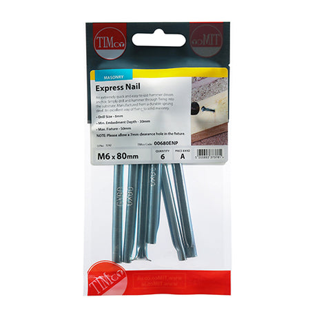 This is an image showing TIMCO Express Nails - Zinc - 6.0 x 80 - 6 Pieces TIMpac available from T.H Wiggans Ironmongery in Kendal, quick delivery at discounted prices.